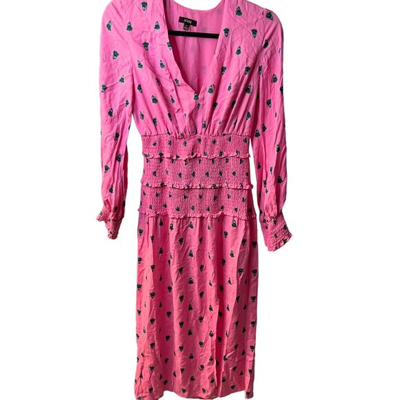 NEW AFRM Chic Pink With Polka Dots And Smocked Waist Midi Dress Size Small/P - Picture 1 of 11